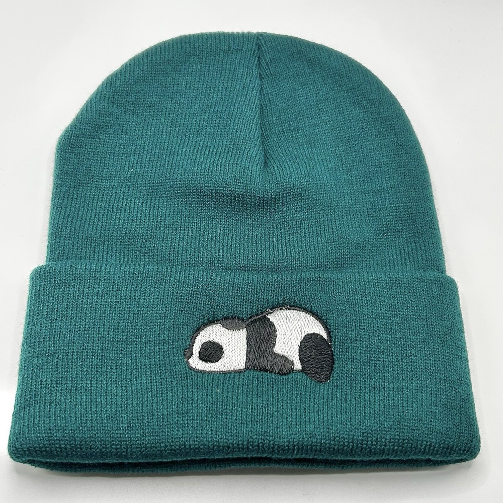Panda Sleeping Animal Cartoon Beanie Hat Cap Knit Cuff Green Fashion Casual